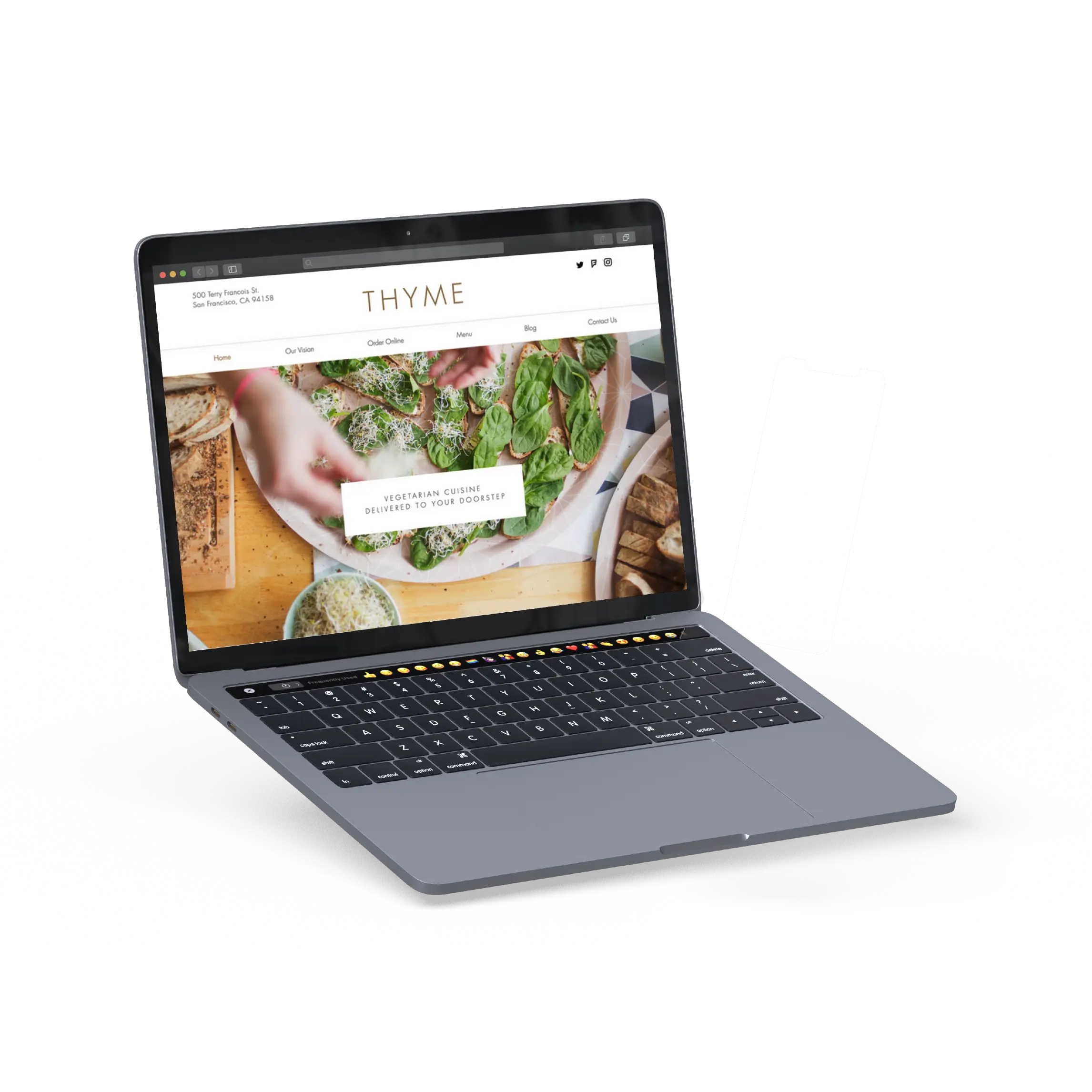 Laptop showing an example of an online store powered by Moneris Online ecommerce system, in this case a restaurant website created with Wix