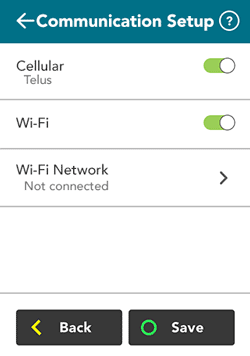 Communication setup showing cellular and wifi enabled