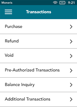 Transactions menu