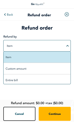 Refund order screen