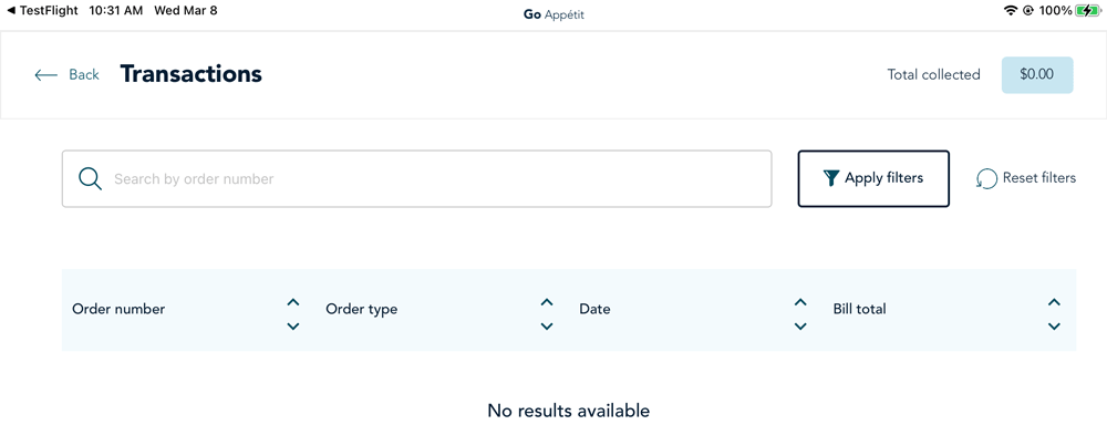 Transaction screen