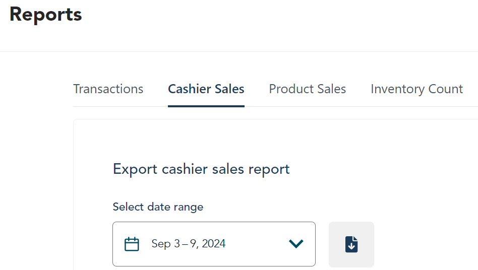 Tab for cashier sales report