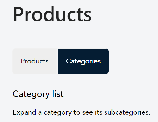 Products page -> Categories