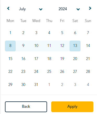 date picker for custom range