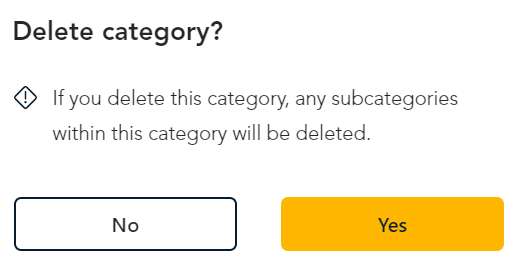 Delete category confirmation