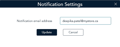 Notification settings popup allows you to enter an email address you want to receive the notifications in.