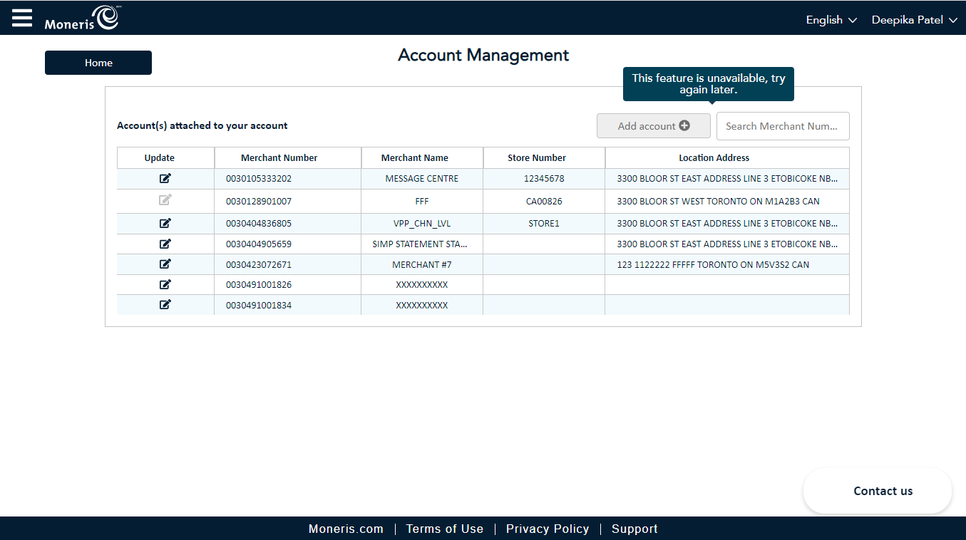 Account Management Screen indicates that the Add account button is unavailable.