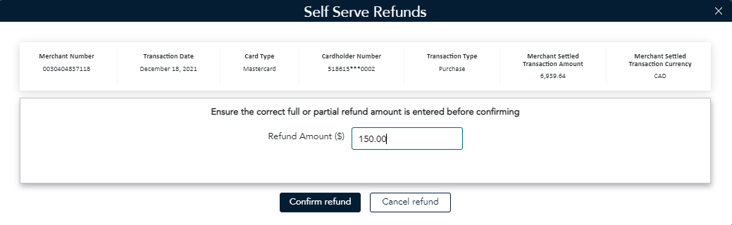 Self Serve Refunds popup to Edit