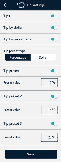 Tip settings