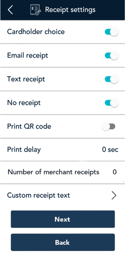 receipt settings