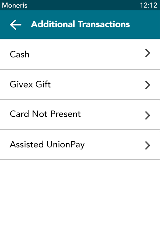 Additional transactions menu