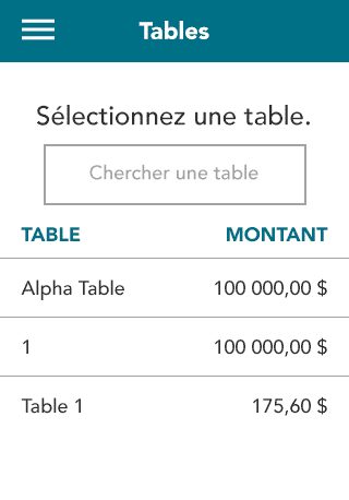 Selectionnez une table