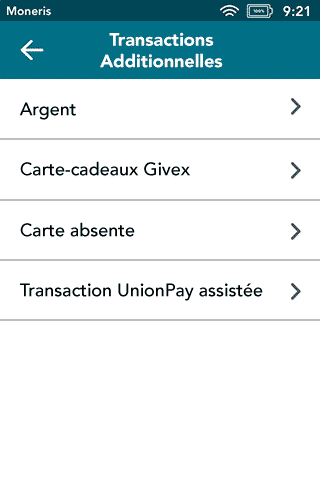 Menu transactions additionnelles