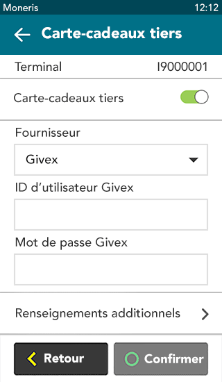 Givex comme fournisseur